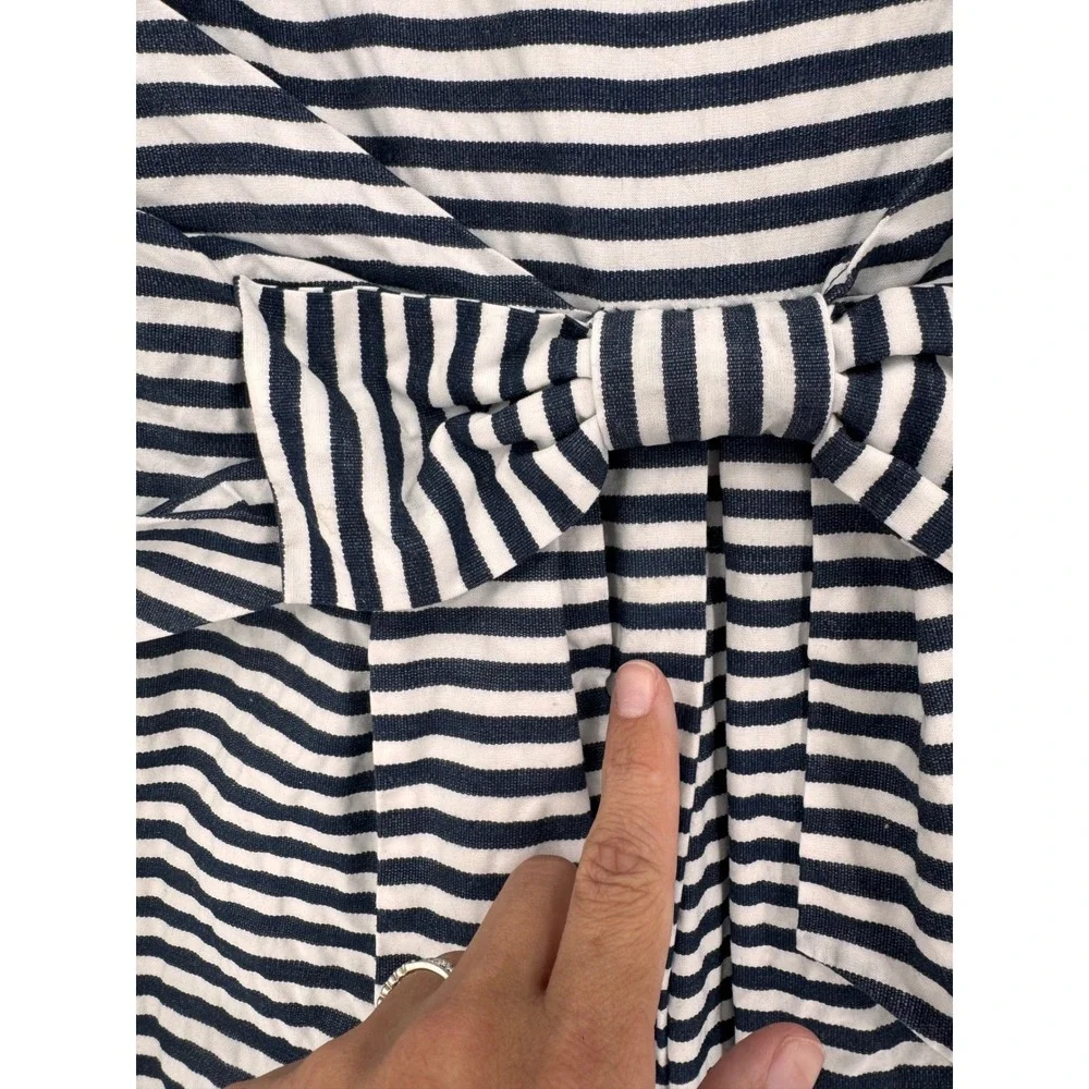 Kate Spade Striped Bow Dress Womens 6 Navy White Cotton Sleeveless‎ Knee Length